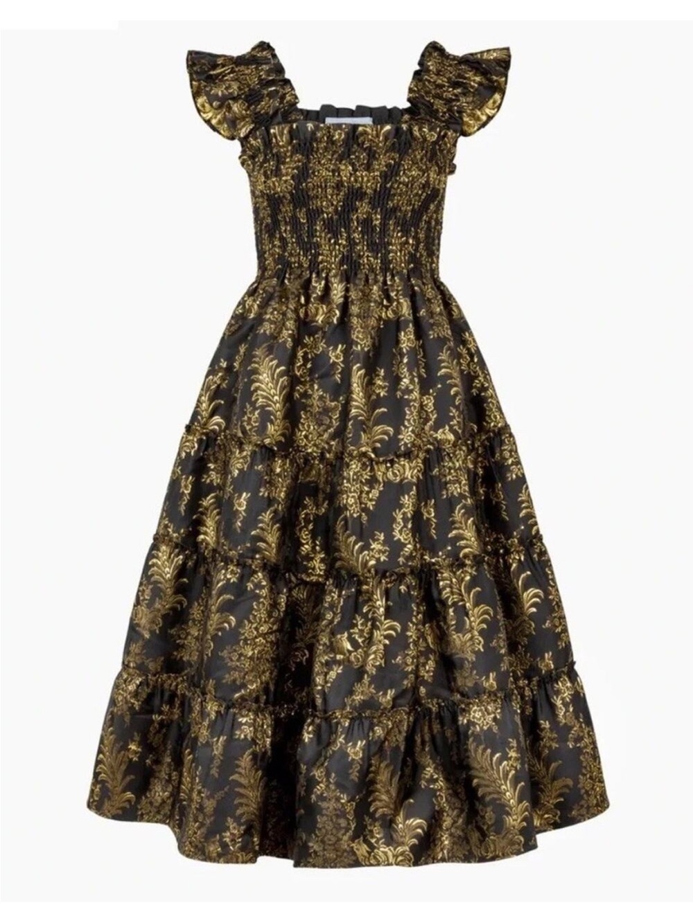 Hill House Black Gold Brocade Midi Ellie Nap Dress Moody Bird